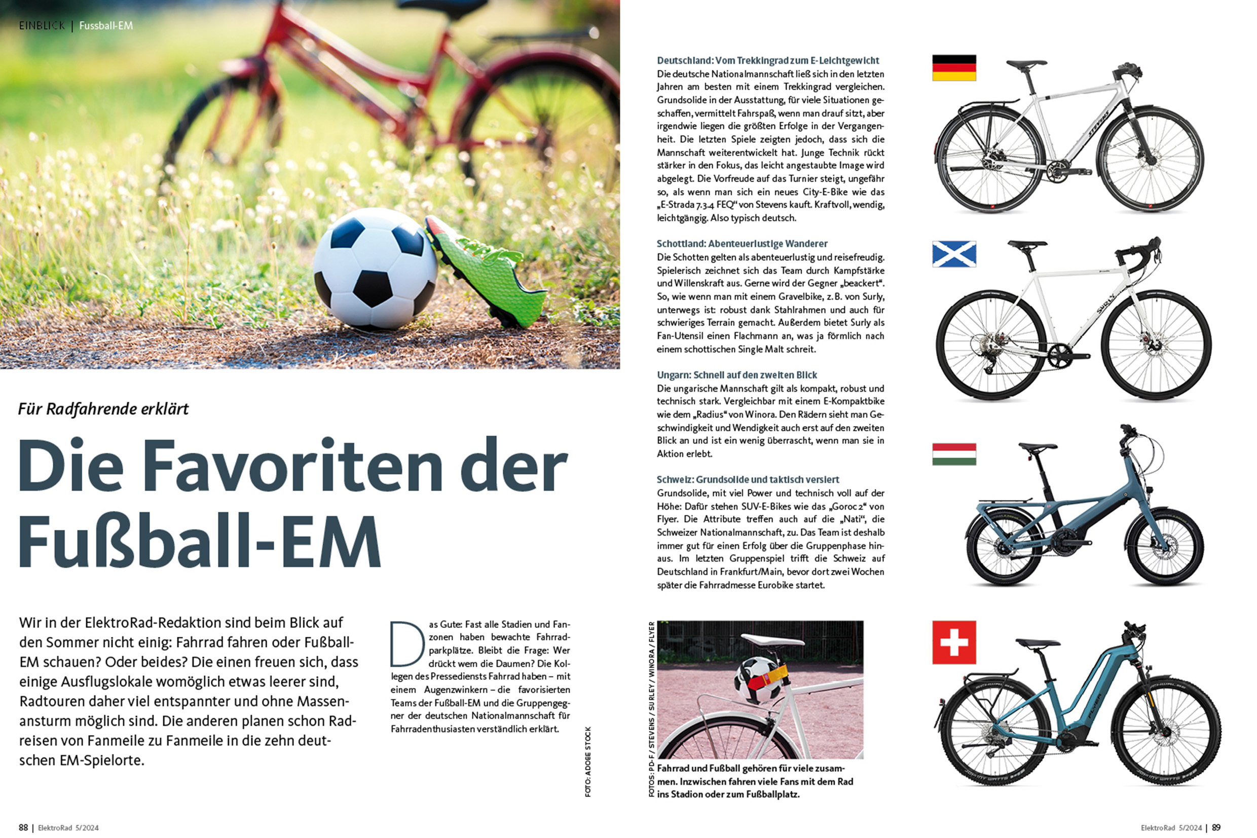 Fußball und Fahrrad: die Favoriten der Europameisterschaft als Fahrräder.